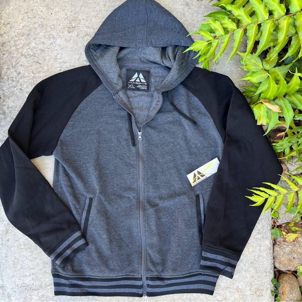 Men’s Color Block Raglan Zip Up Hoodie